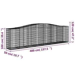 Gabionen mit Hochbogen 4 Stk. 400x50x100/120cm Verzinktes Eisen Stilecasa