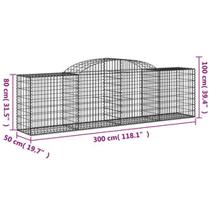 Gabionen mit Hochbogen 8 Stk. 300x50x80/100 cm Verzinktes Eisen