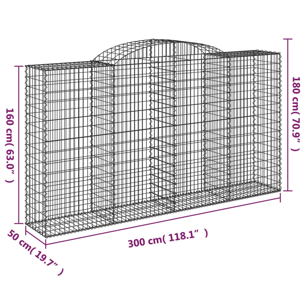 Gabionen mit Hochbogen 5 Stk. 300x50x160/180cm Verzinktes Eisen