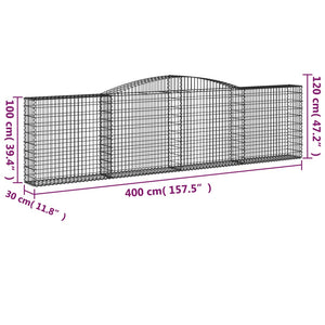 Gabionen mit Hochbogen 20Stk. 400x30x100/120cm Verzinktes Eisen