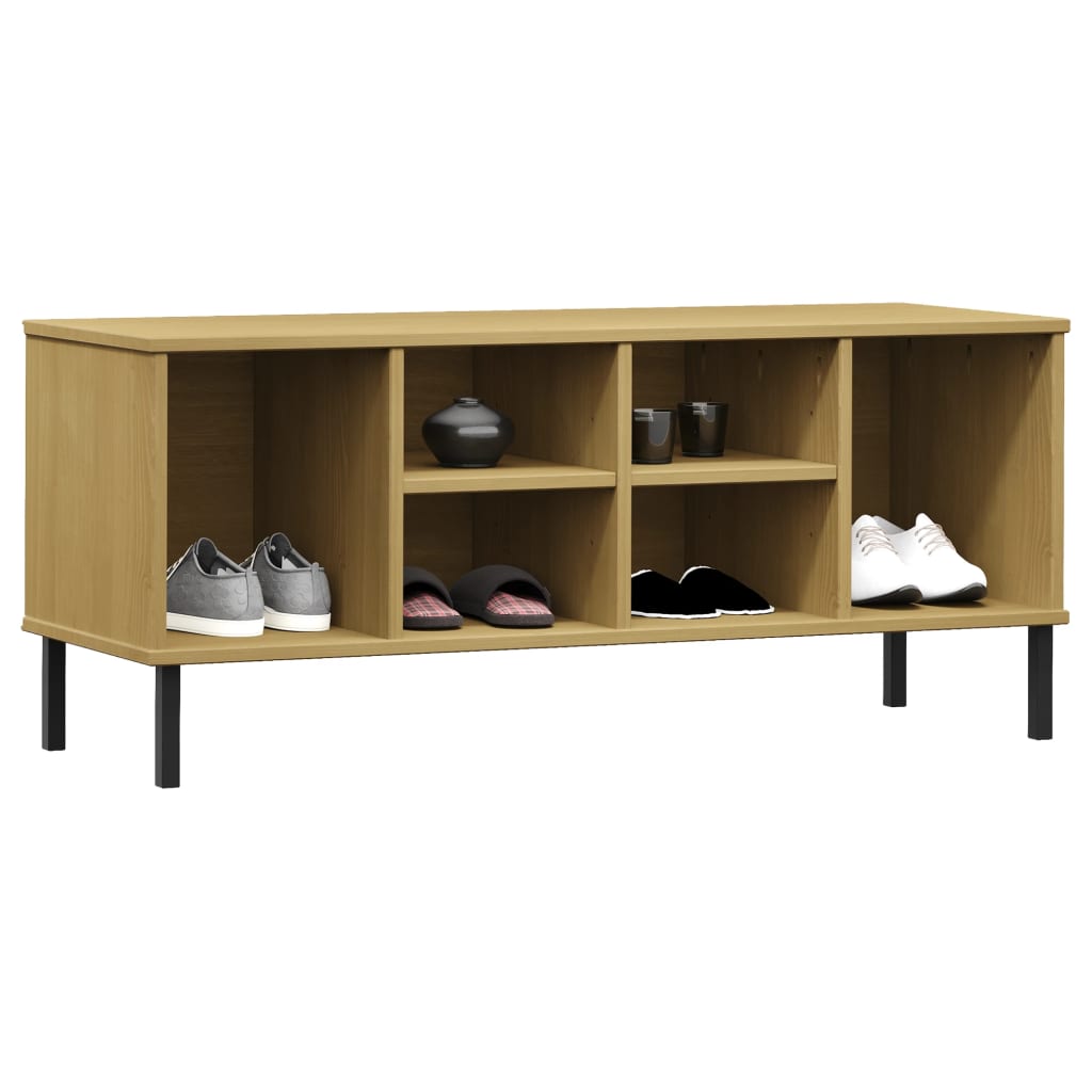 vidaXL Schuhregal OSLO mit Metallbeinen Braun 106x35x45 cm Massivholz