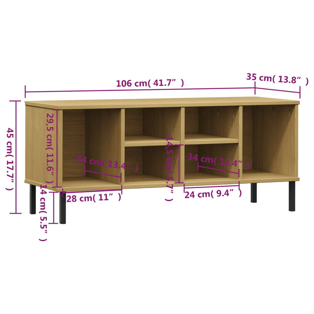 vidaXL Schuhregal OSLO mit Metallbeinen Braun 106x35x45 cm Massivholz