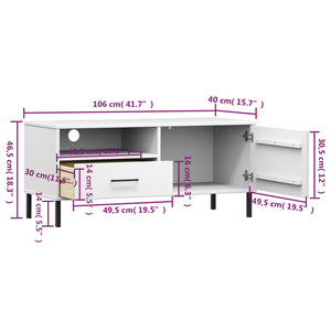 vidaXL TV-Schrank OSLO mit Metallbeinen Weiß Massivholz Kiefer