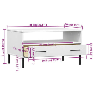 vidaXL Couchtisch OSLO mit Metallbeinen Weiß 85x50x45 cm Massivholz