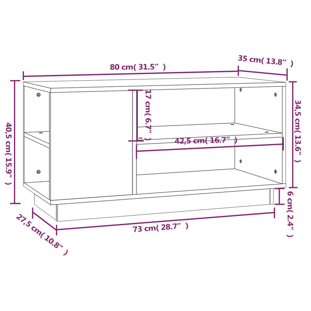 vidaXL TV-Schrank Grau 80x35x40,5 cm Massivholz Kiefer