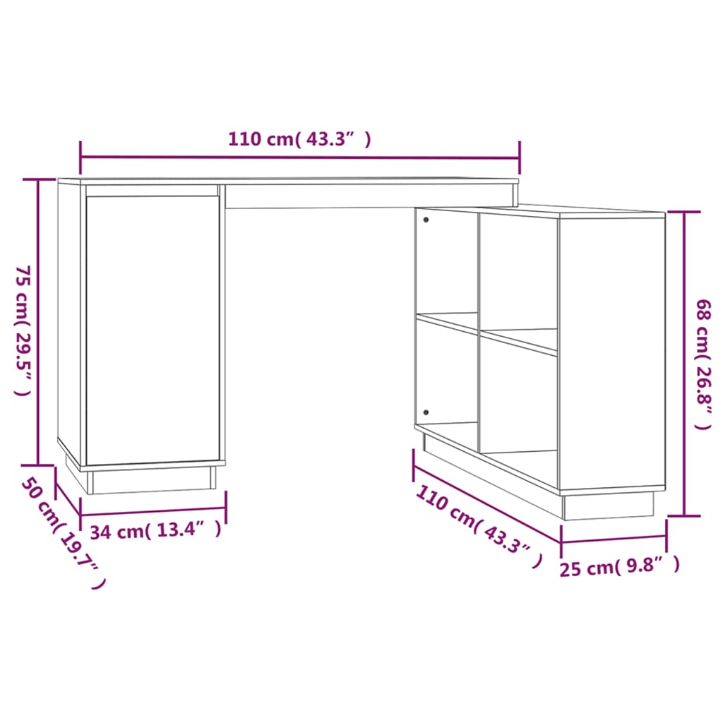 vidaXL Schreibtisch 110x50x75 cm Massivholz Kiefer