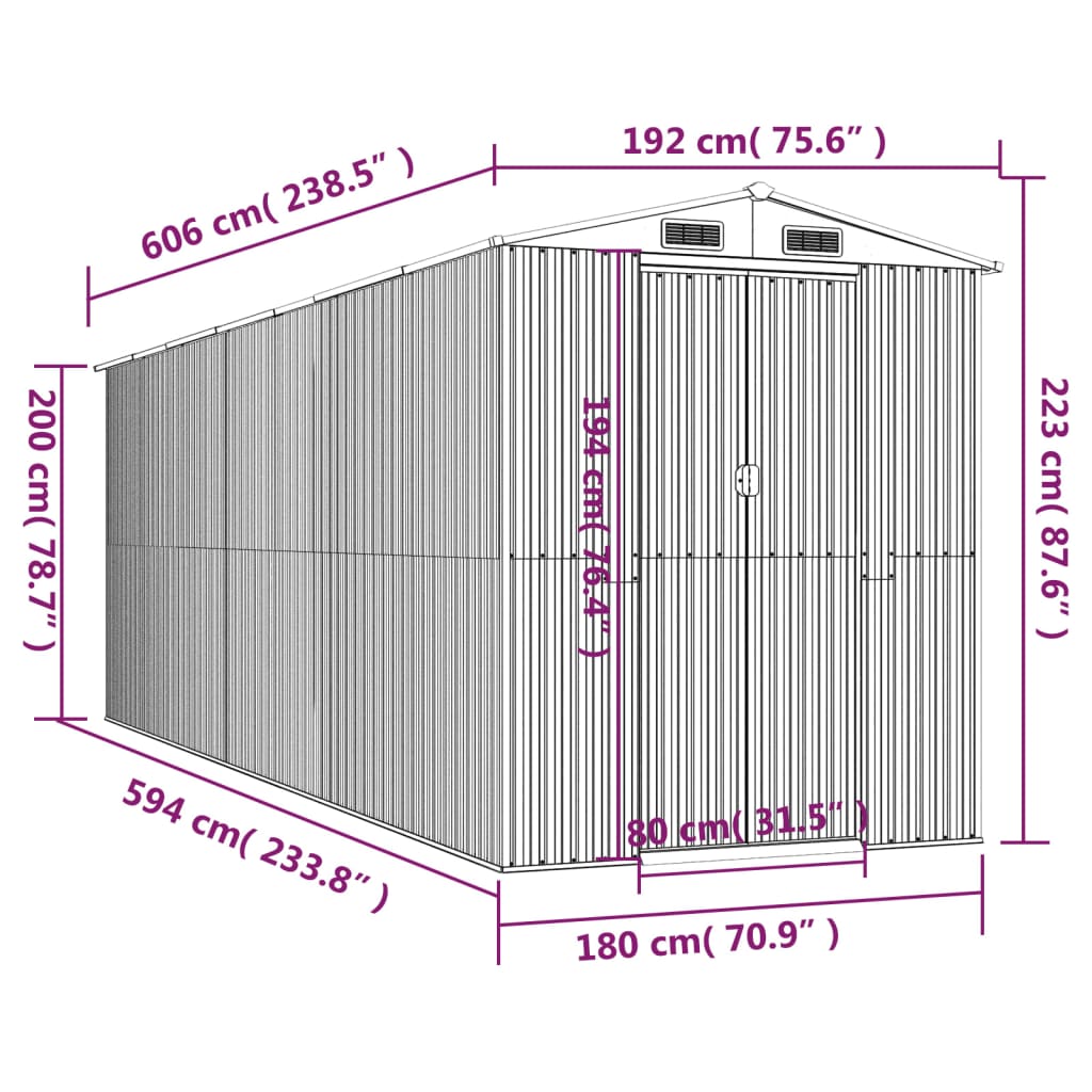 vidaXL Geräteschuppen Anthrazit 192x606x223 cm Verzinkter Stahl