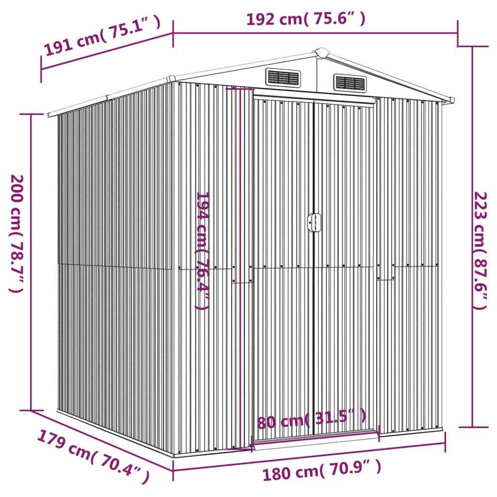 vidaXL Geräteschuppen Dunkelbraun 192x191x223 cm Verzinkter Stahl