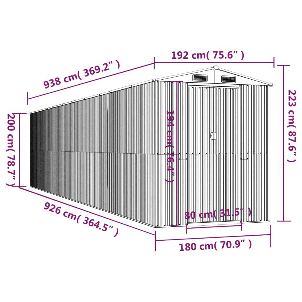 vidaXL Geräteschuppen Dunkelbraun 192x938x223 cm Verzinkter Stahl