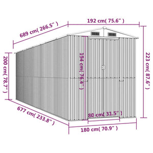 vidaXL Geräteschuppen Hellbraun 192x689x223 cm Verzinkter Stahl