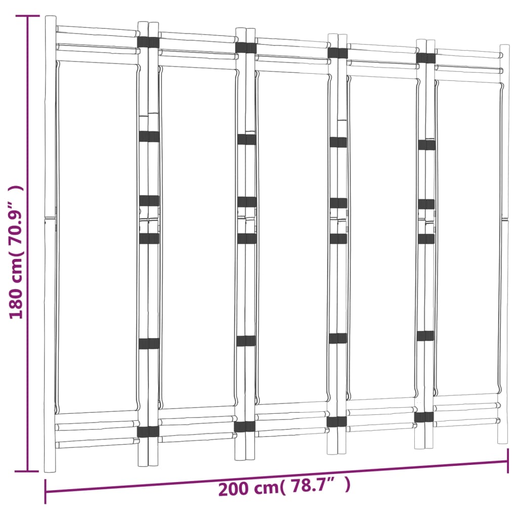 vidaXL 5-tlg. Paravent Faltbar 200 cm Bambus und Canvas