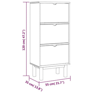 Schuhschrank OTTA mit 3 Schubladen Braun&Weiß Massivholz Kiefer