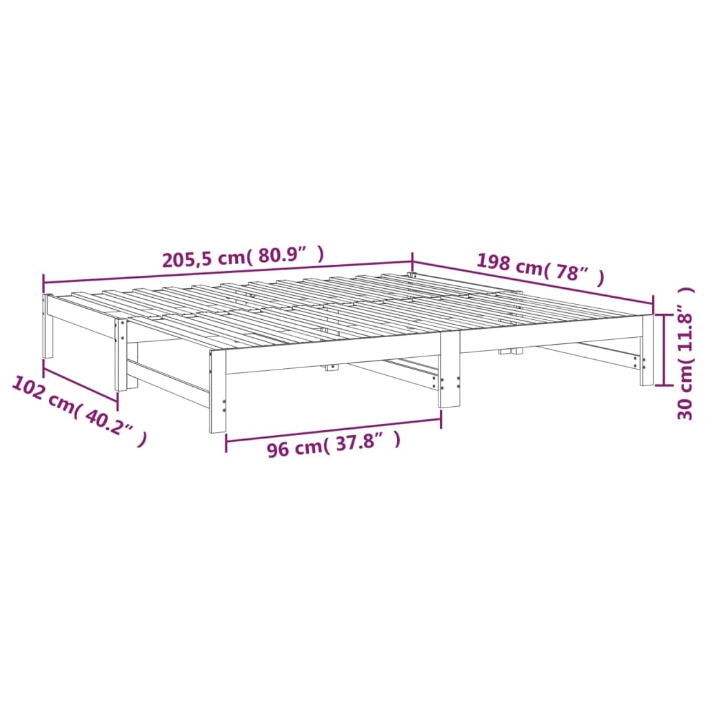 vidaXL Tagesbett Ausziehbar Grau 2x(100x200) cm Massivholz Kiefer