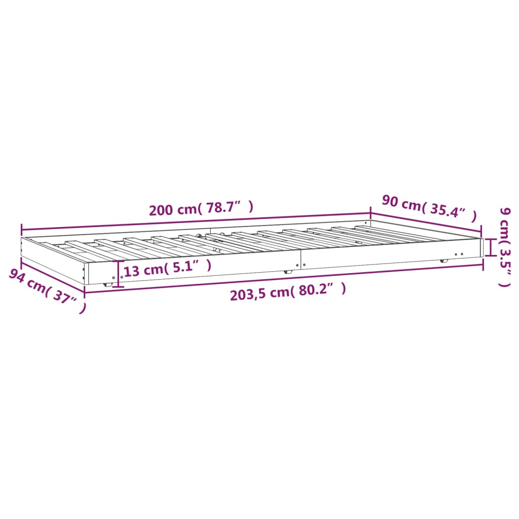 vidaXL Massivholzbett ohne Matratze Weiß 90x200 cm Kiefernholz