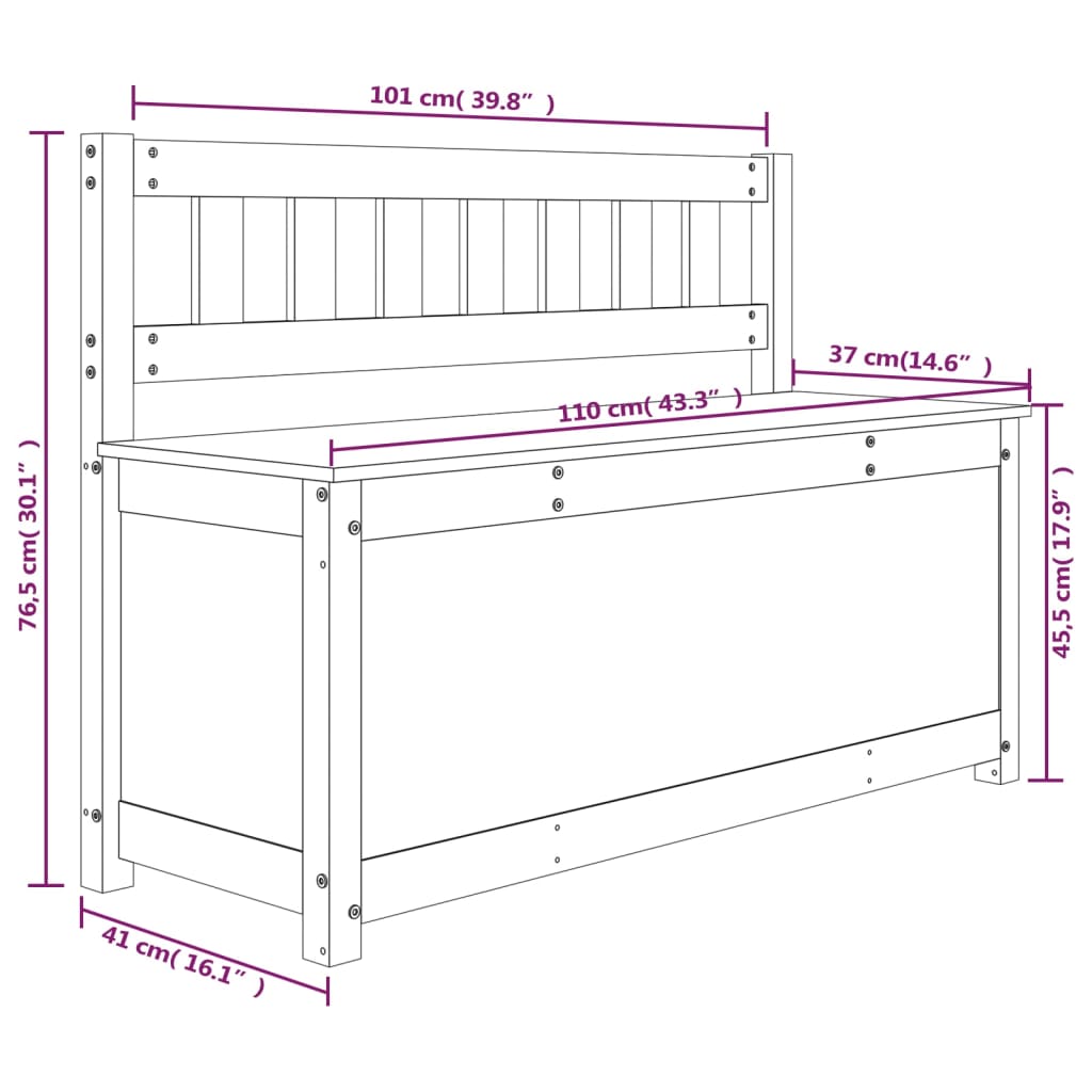 Sitzbank 110x41x76,5 cm Massivholz Kiefer Stilecasa