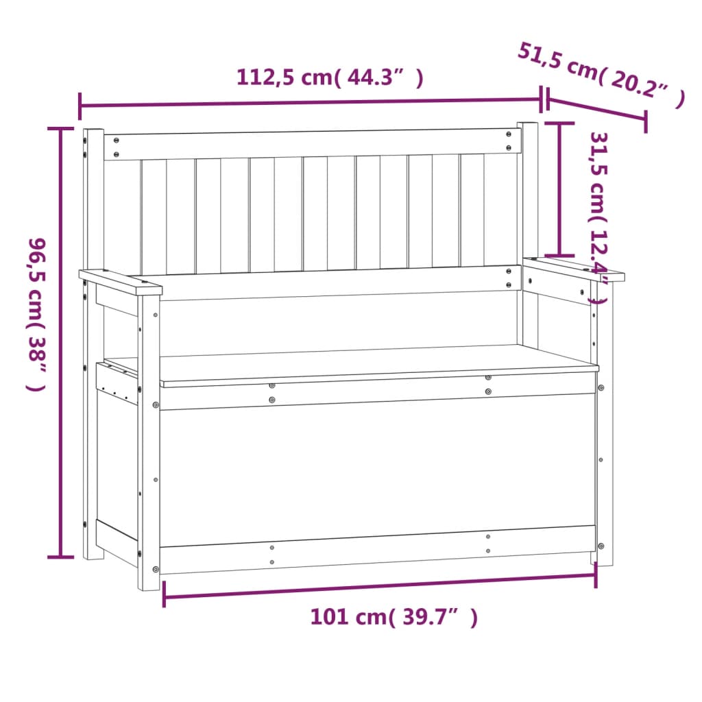 vidaXL Sitzbank Weiß 112,5x51,5x96,5 cm Massivholz Kiefer