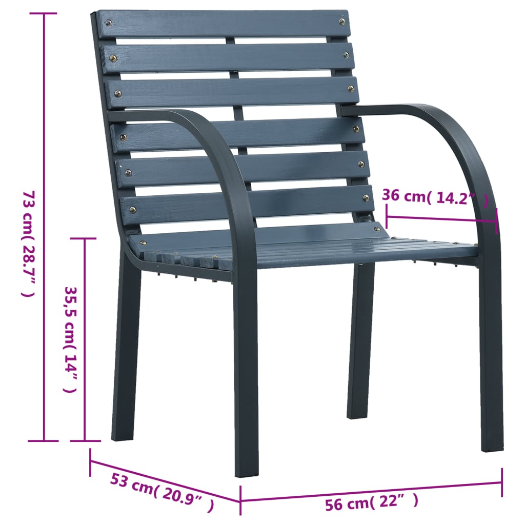 vidaXL Gartenstühle 2 Stk. Grau Tannenholz Pulverbeschichteter Stahl