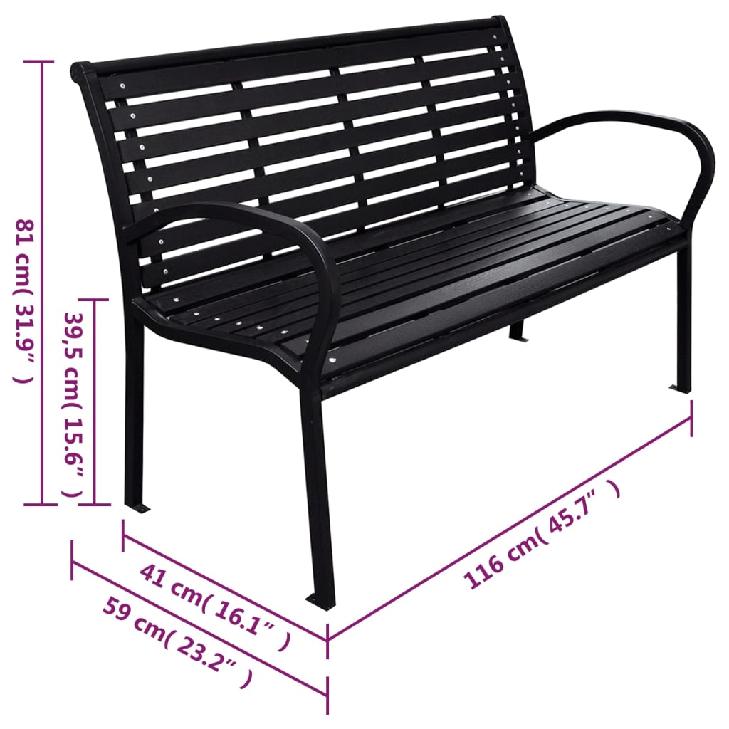 Gartenbank Schwarz 116 cm Stahl und WPC Stilecasa