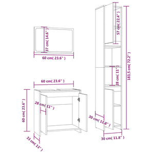 vidaXL 3-tlg. Badmöbel-Set Räuchereiche Holzwerkstoff