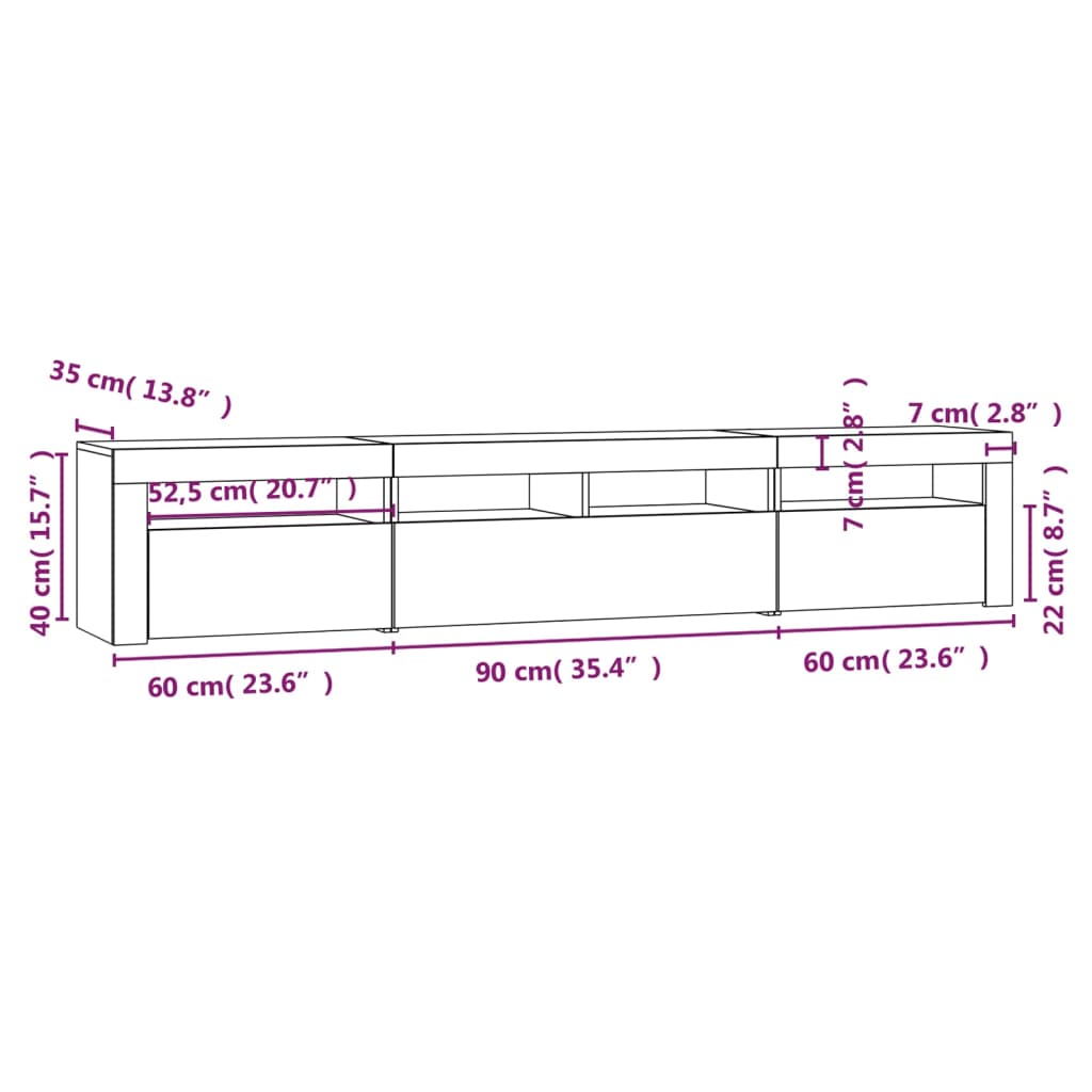 TV-Schrank mit LED-Leuchten Grau Sonoma 210x35x40 cm Stilecasa