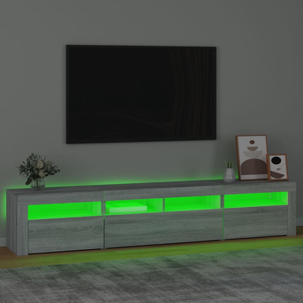 TV-Schrank mit LED-Leuchten Grau Sonoma 210x35x40 cm Stilecasa