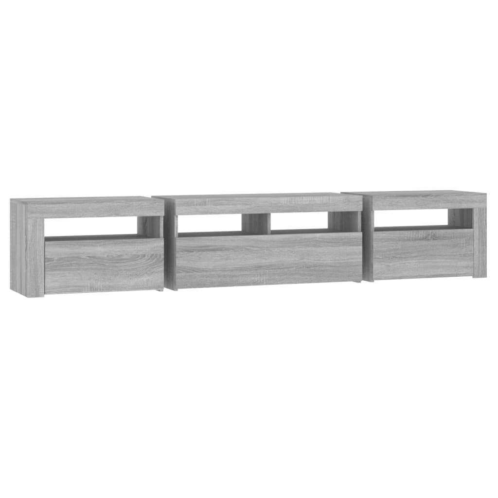 TV-Schrank mit LED-Leuchten Grau Sonoma 210x35x40 cm Stilecasa