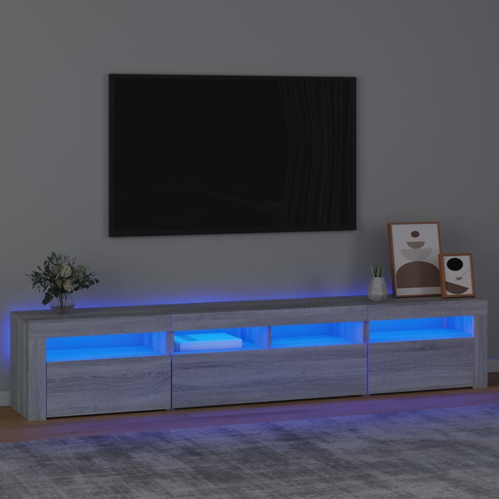 TV-Schrank mit LED-Leuchten Grau Sonoma 210x35x40 cm Stilecasa