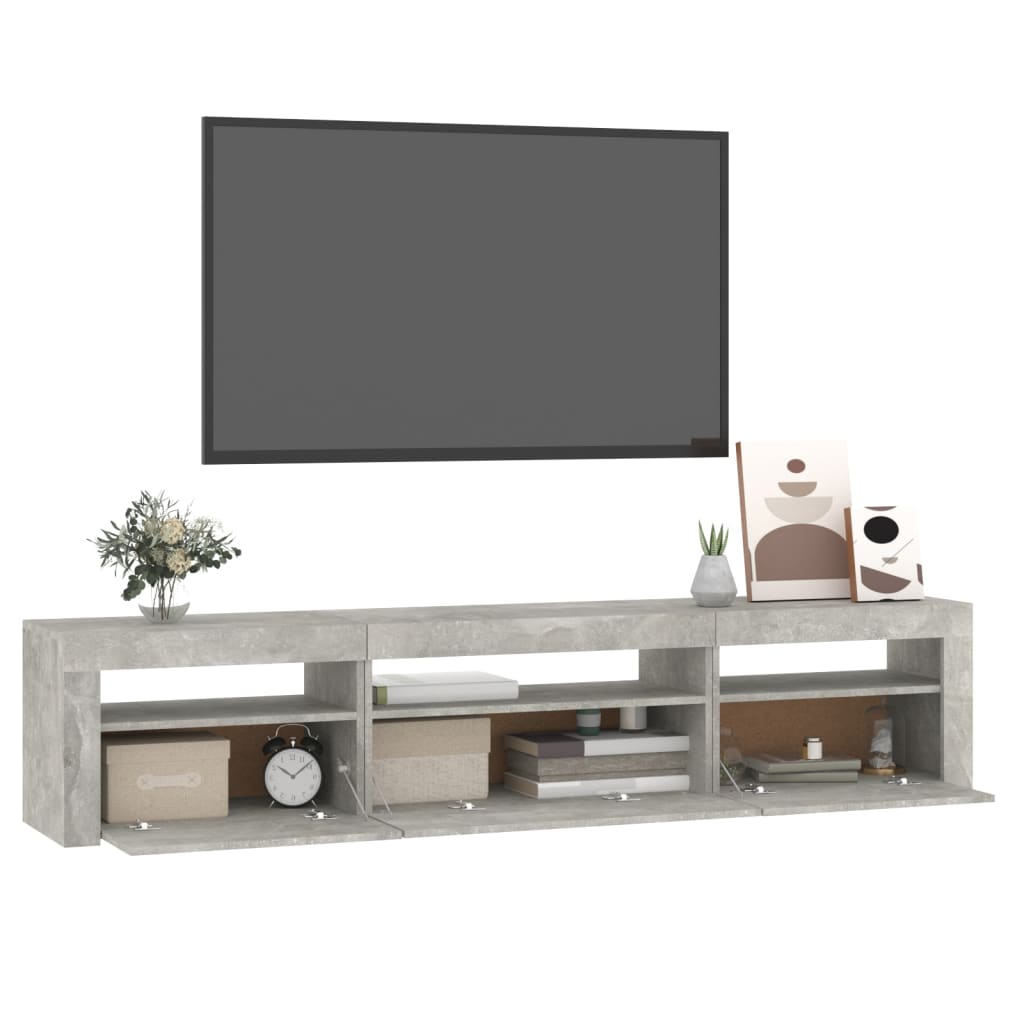 TV-Schrank mit LED-Leuchten Betongrau 195x35x40 cm Stilecasa