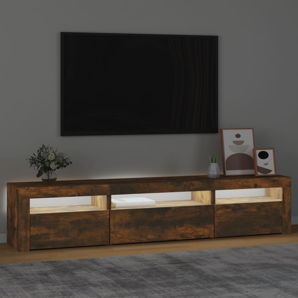 vidaXL TV-Schrank mit LED-Leuchten Räuchereiche 195x35x40 cm