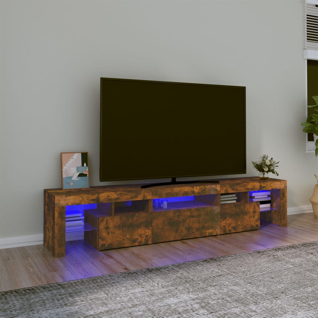 TV-Schrank mit LED-Leuchten Räuchereiche 200x36,5x40 cm Stilecasa