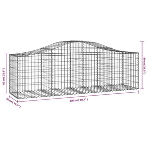 Gabione mit Hochbogen 200x50x60/80 cm Verzinktes Eisen