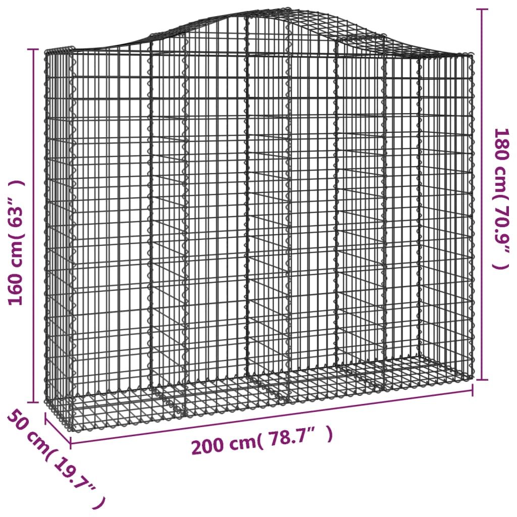 Gabione mit Hochbogen 200x50x160/180 cm Verzinktes Eisen