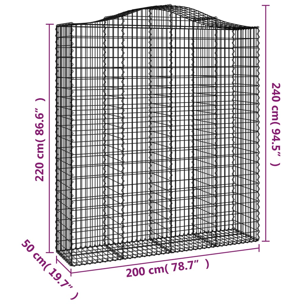 Gabione mit Hochbogen 200x50x220/240 cm Verzinktes Eisen