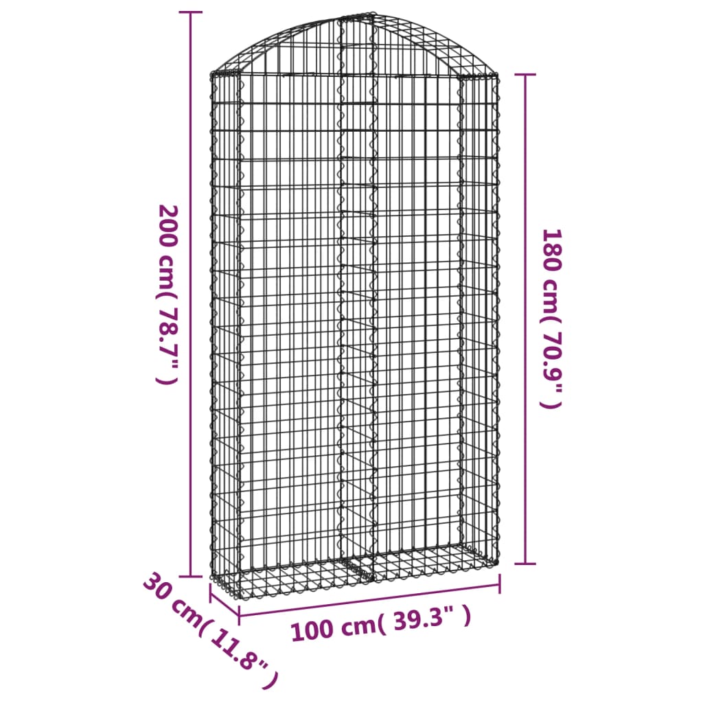 Gabione mit Hochbogen 100x30x180/200 cm Verzinktes Eisen Stilecasa