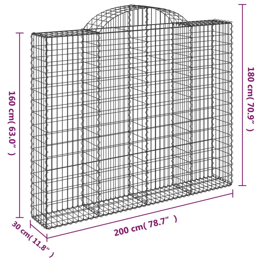 Gabione mit Hochbogen 200x30x160/180 cm Verzinktes Eisen Stilecasa