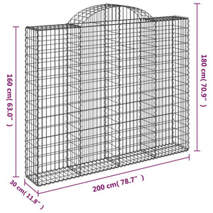 Gabione mit Hochbogen 200x30x160/180 cm Verzinktes Eisen Stilecasa