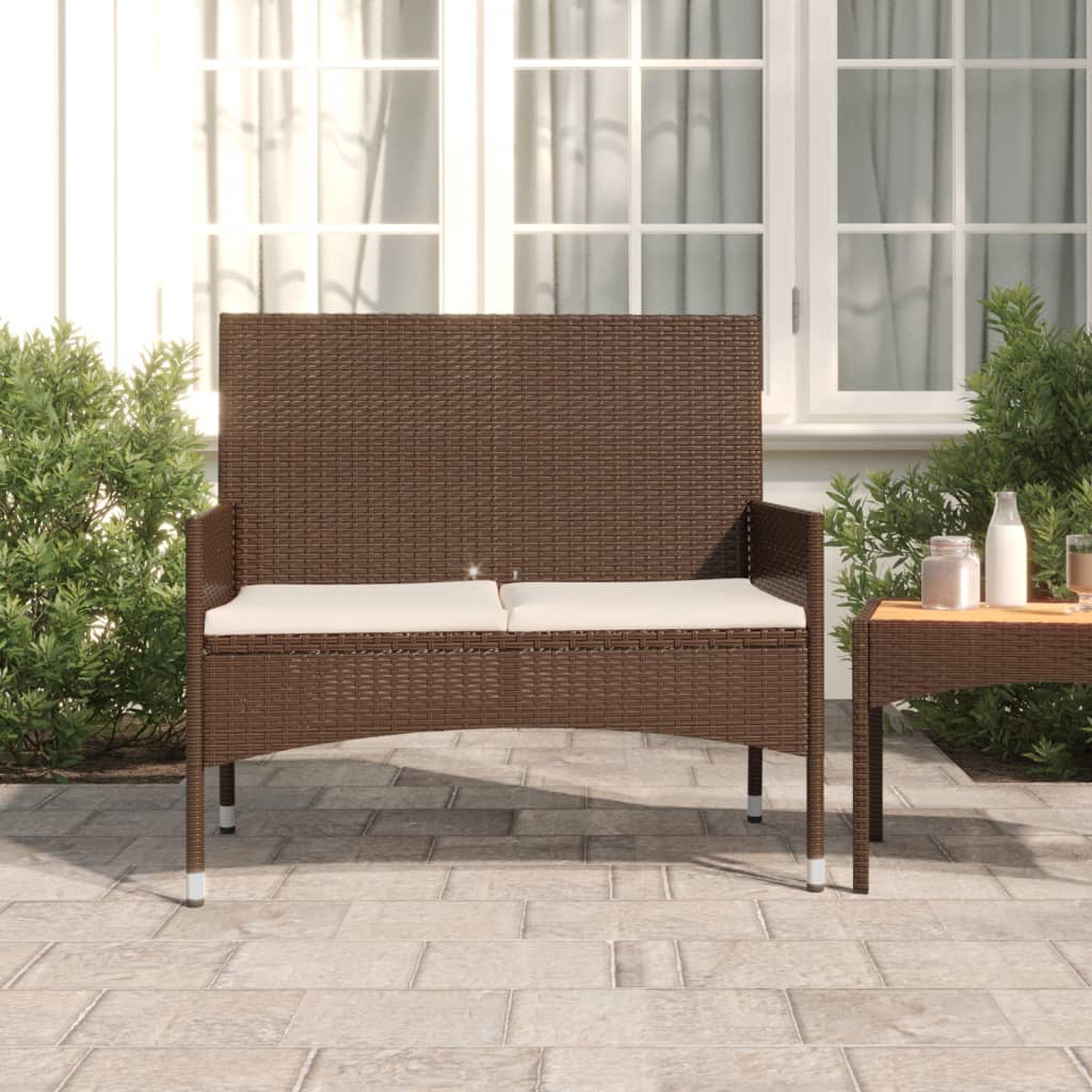 vidaXL Gartenbank 2-Sitzer mit Kissen Braun Poly Rattan