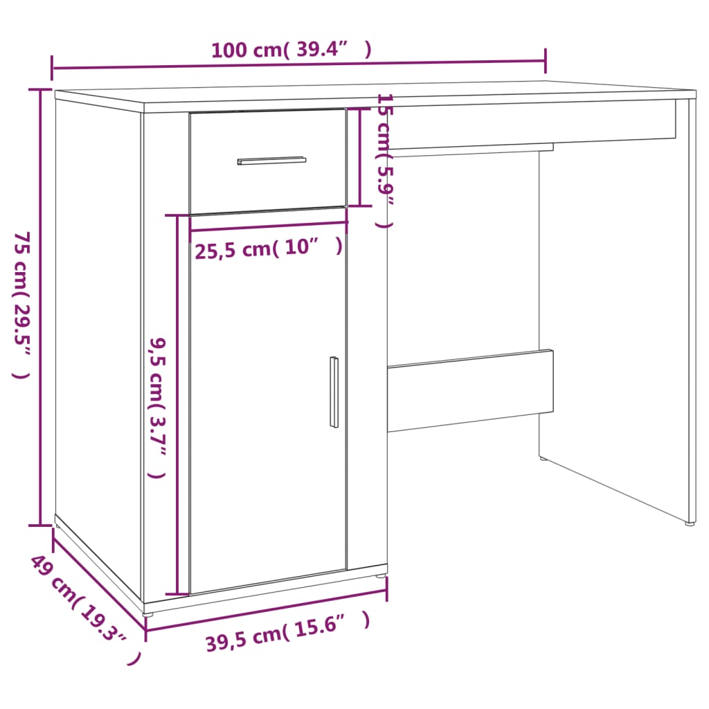 Schreibtisch Sonoma-Eiche 100x49x75 cm Holzwerkstoff Stilecasa