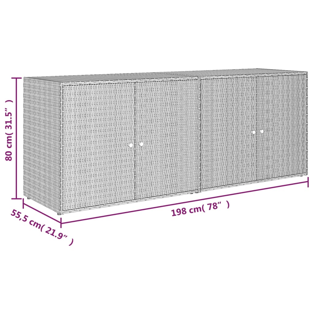 Gartenschrank Grau 198x55,5x80 cm Poly Rattan Stilecasa