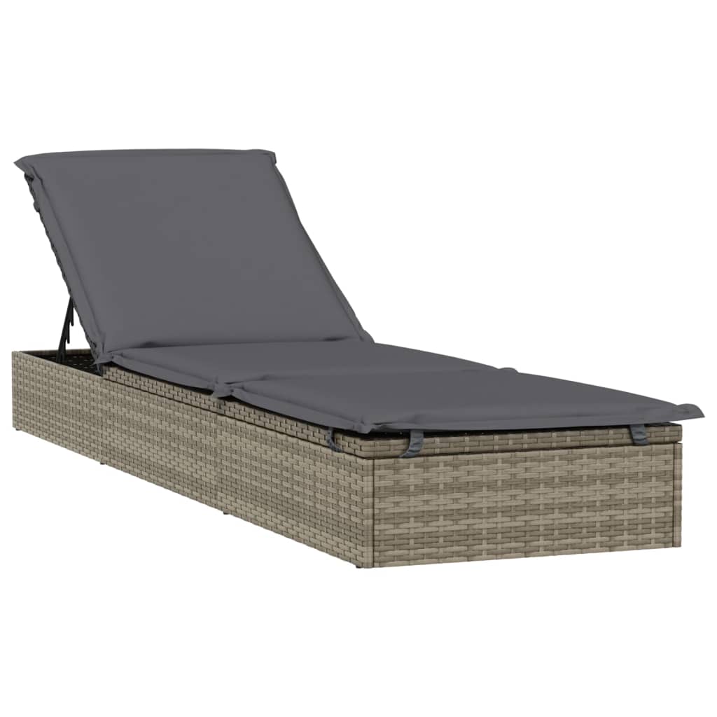 Sonnenliege 1 Stk. mit Auflage Grau 201x55x62 cm Poly Rattan