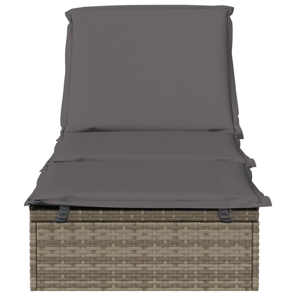 Sonnenliege 1 Stk. mit Auflage Grau 201x55x62 cm Poly Rattan