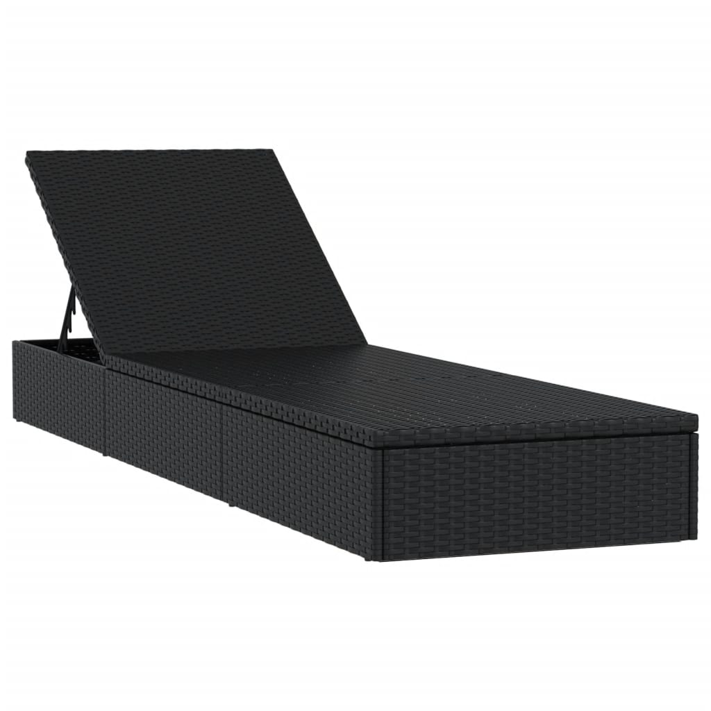 Sonnenliege 1 Stk. mit Auflage Schwarz 201x55x62 cm Poly Rattan Stilecasa