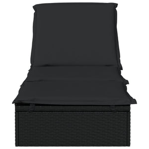 Sonnenliege 1 Stk. mit Auflage Schwarz 201x55x62 cm Poly Rattan Stilecasa