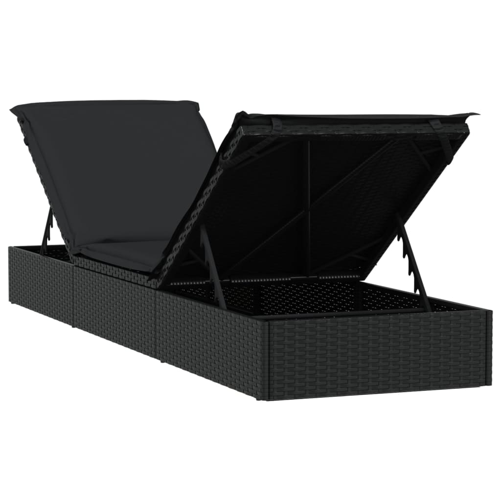 Sonnenliege 1 Stk. mit Auflage Schwarz 201x55x62 cm Poly Rattan Stilecasa