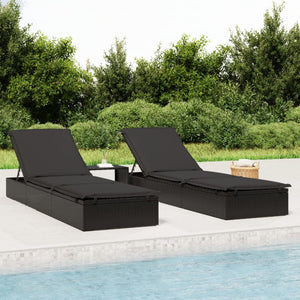 Sonnenliege 1 Stk. mit Auflage Schwarz 201x55x62 cm Poly Rattan Stilecasa