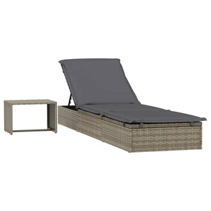 Sonnenliege 1 Stk. mit Tisch Grau Poly Rattan