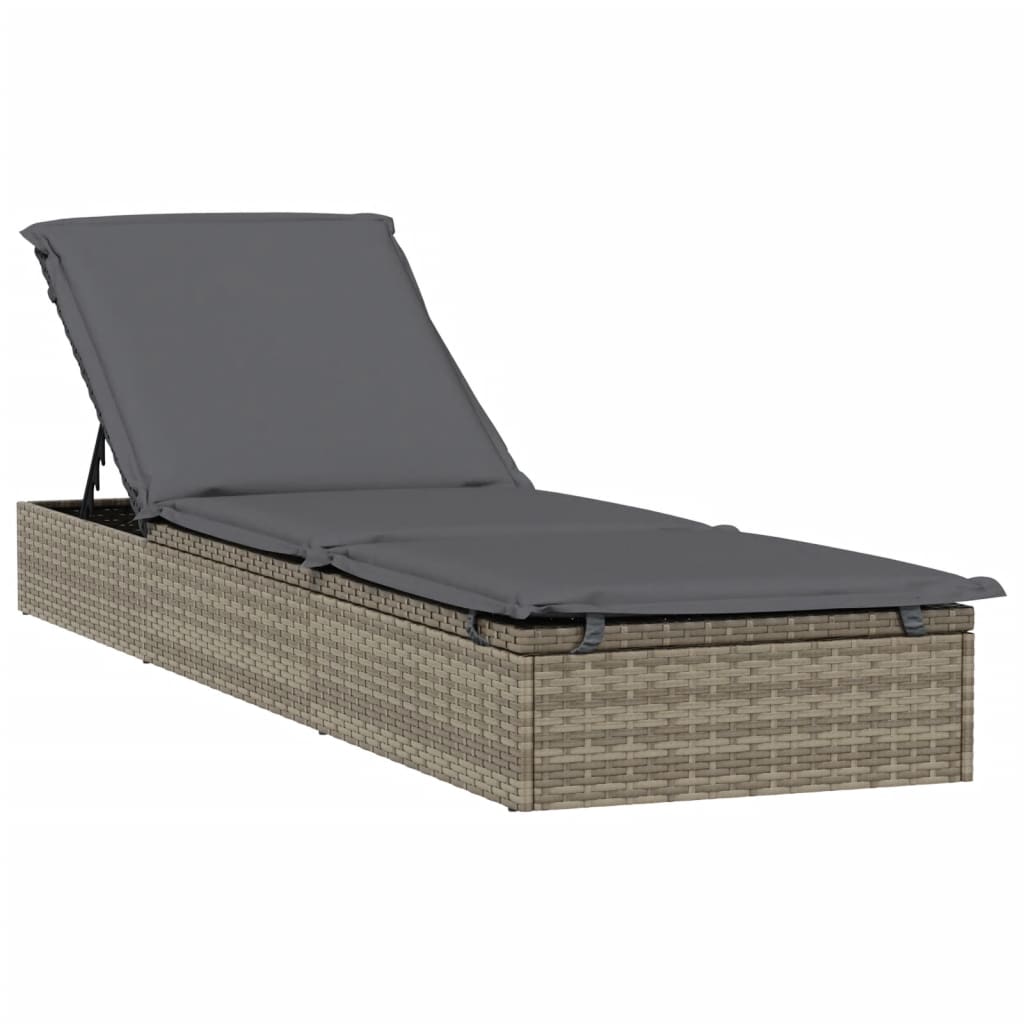 vidaXL Sonnenliege 1 Stk. mit Tisch Grau Poly Rattan