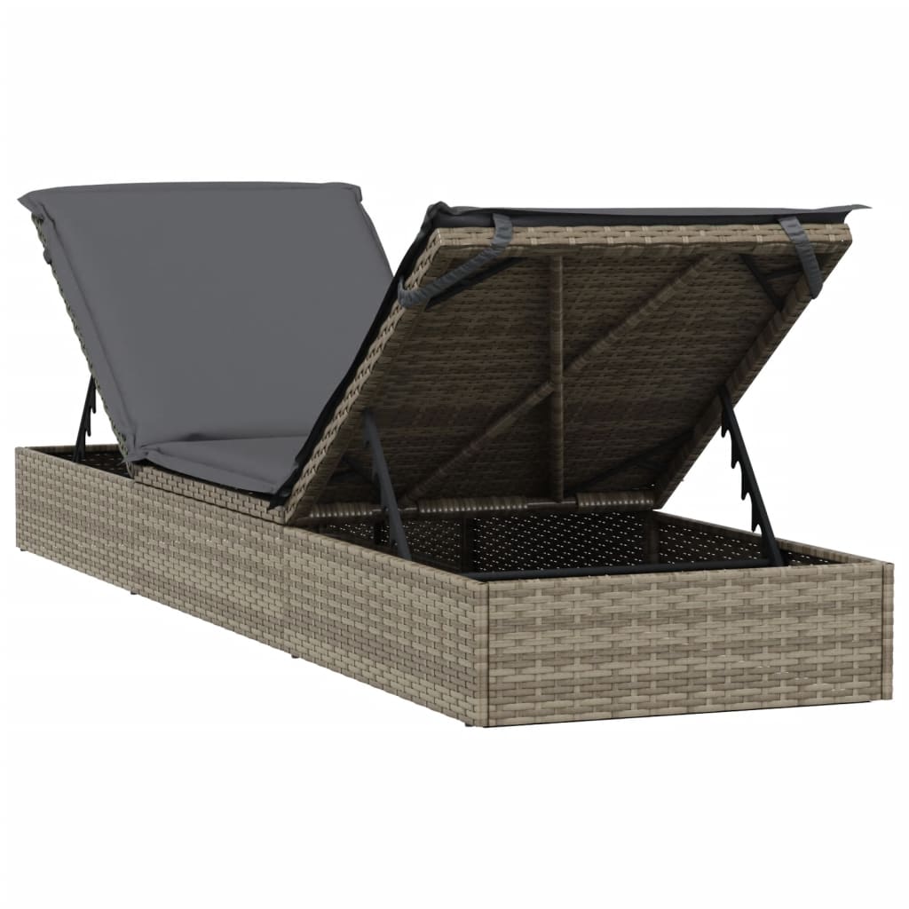 Sonnenliege 1 Stk. mit Tisch Grau Poly Rattan