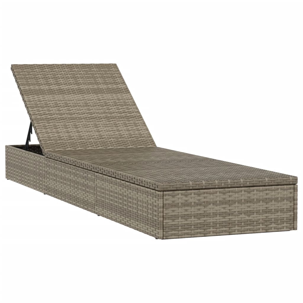 Sonnenliegen 2 Stk. mit Tisch Grau Poly Rattan