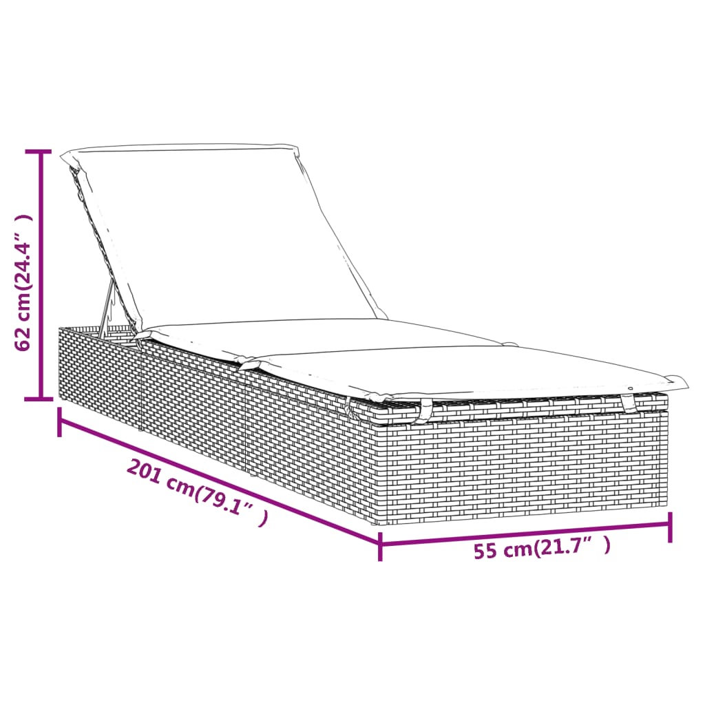 Sonnenliegen 2 Stk. mit Tisch Grau Poly Rattan